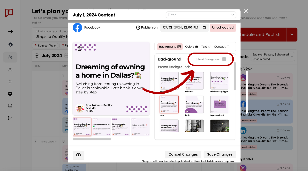 uploading custom backgrounds to realestatecontent.ai
