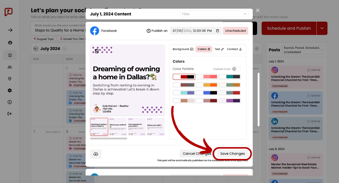 How to save changes to AI social media posts for realtors