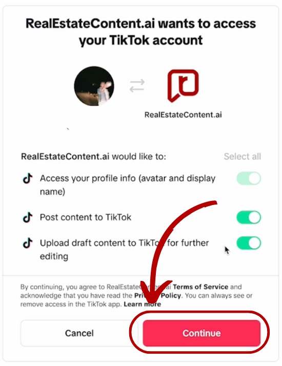 How to connect tiktok to realestatecontent.ai