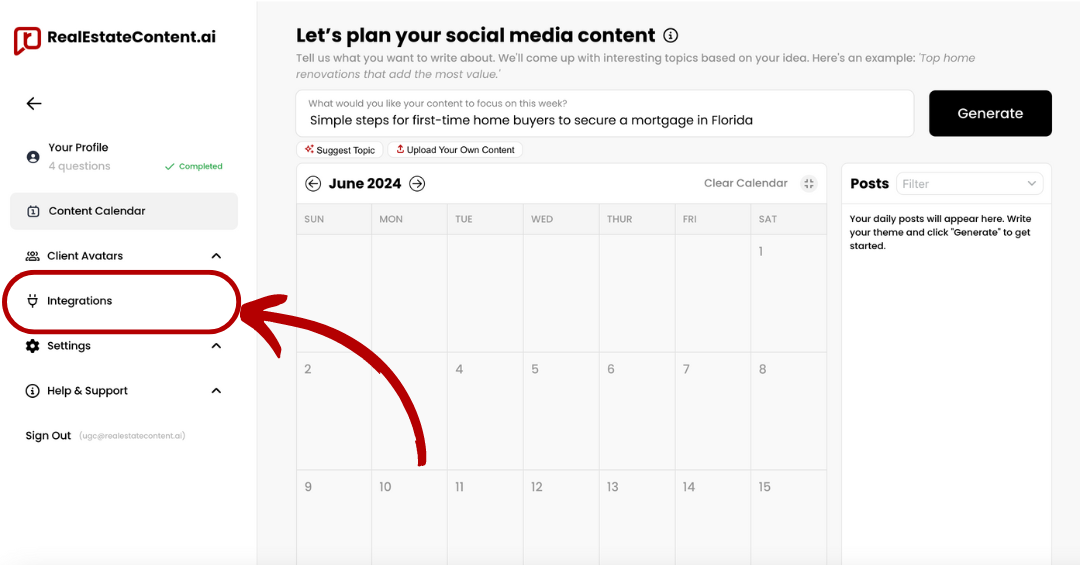 Realtor AI social media that connects to facebook instagram linkedin tiktok twitter