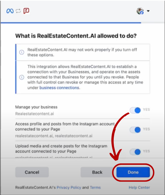 Connect realestatecontent.ai instagram