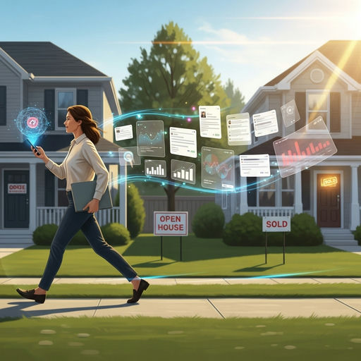 Busy real estate agent scheduling social media posts in a car between showings with a simple weekly plan