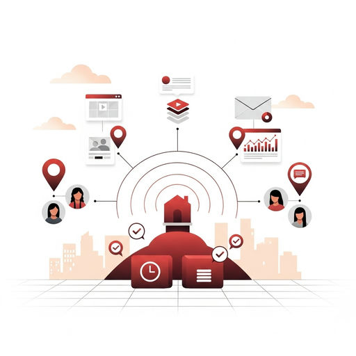 Infographic summarizing five sustainable content principles for real estate agents: repurpose, systemize, listen to audience, batch, and prioritize progress